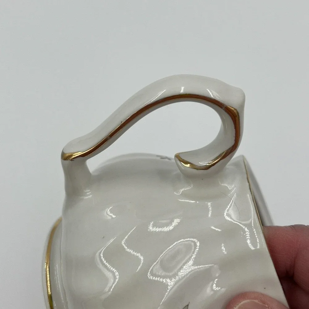 Royal Oak Mini Teapot White Floral Porcelain Gold Trim Ribbed Small‎ Tea Pot